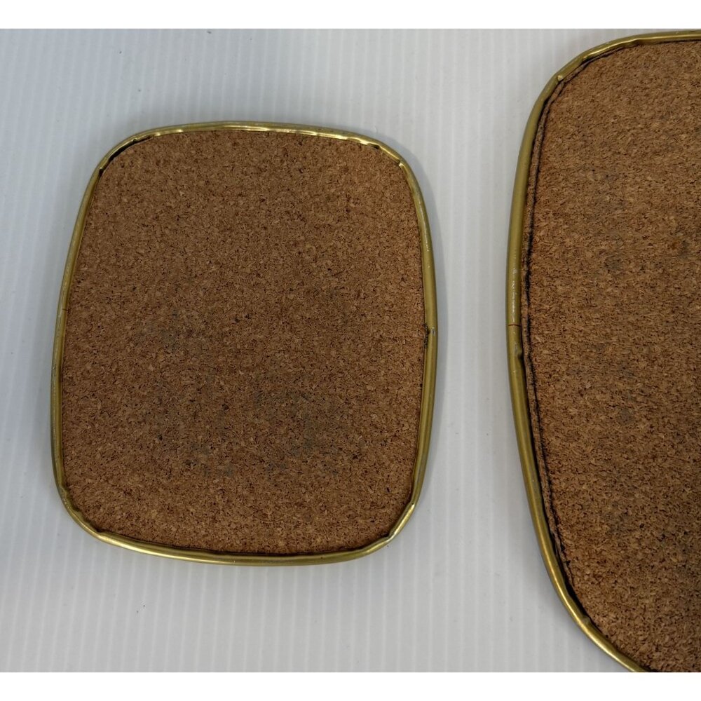 Asian Bird Floral Trivet Set of 3 Golden Serving Coaster w/Cork Back Vintage - Picture 6 of 13